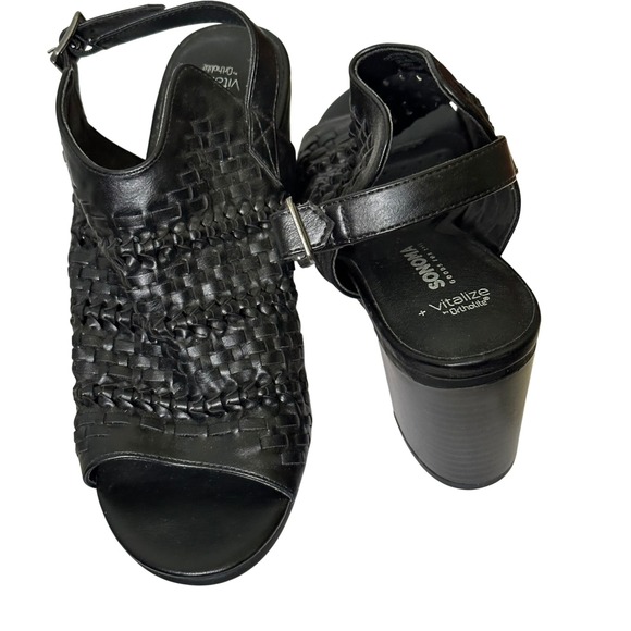 Sonoma Goods‎ For Life Women's Black Woven Open Toe Slingback Heeled Sandals - Picture 2 of 5